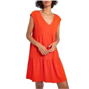 Social Standard By Sanctuary Red Tiered Dress S V-Neck Cap Sleeves Casual Travel